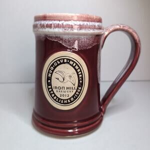 Gray Fox Pottery Iron Hill Brewery 2012 Member Burgandy Foam Beer Mug Newark DE